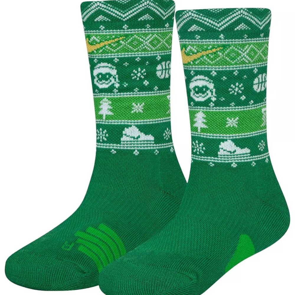 Nike Youth Elite Crew Socks Basketball Christmas/Holiday Green 5Y - 7Y NEW